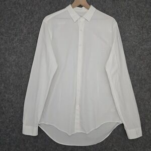 Zara Man Studio Shirt Mens XL White Tonal Embossed Plaid Lightweight Cotton